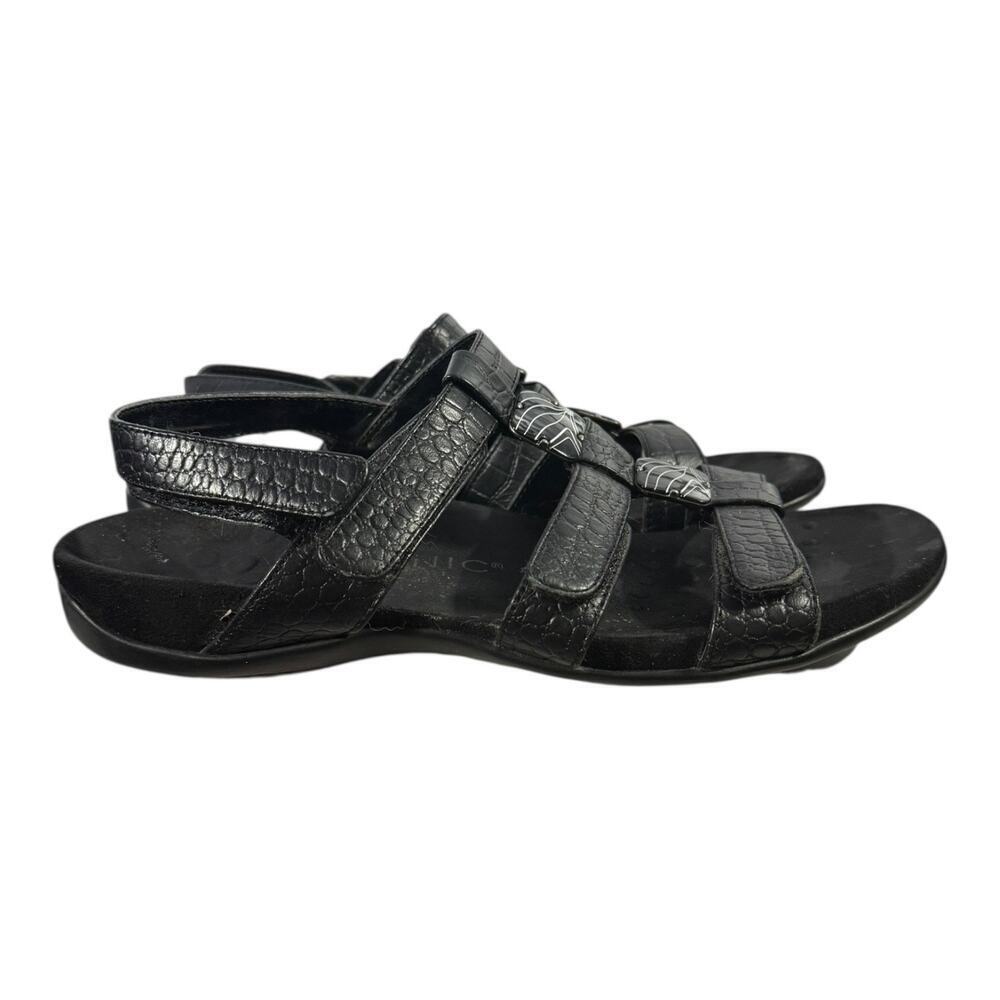 Vionic Amber Adjustable Orthotic Sandals Women’s Black Crocodile Size 9